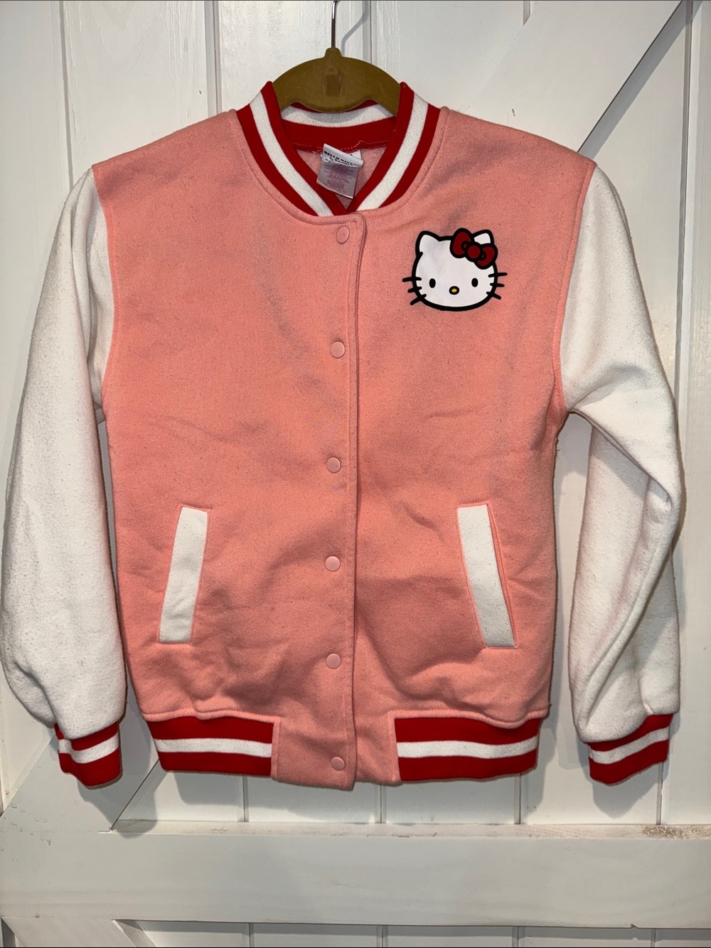 Hello Kitty Girls Pink Varsity Jacket Size 12 Sanrio Bomber Jacket